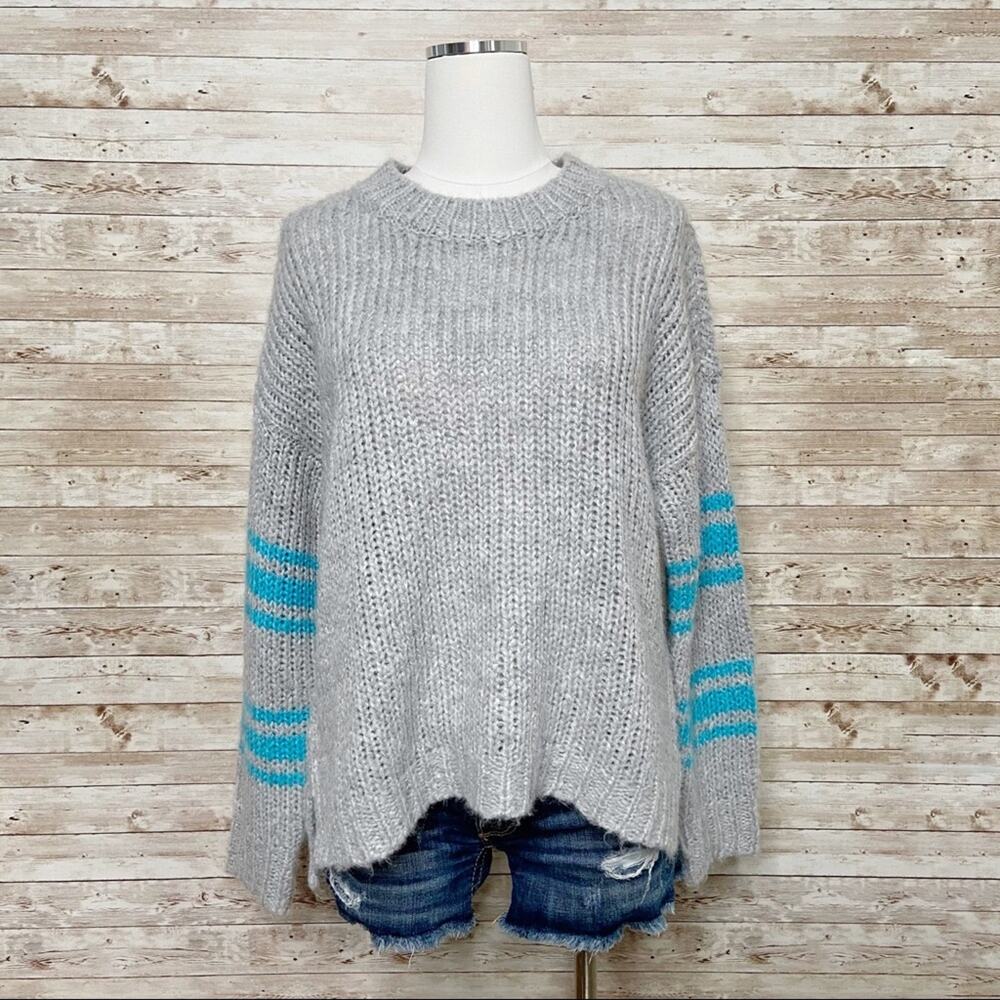 Aerie Fuzzy Feels Sweater Gray Blue Mohair Wool Slouchy Preppy Casual Size XS